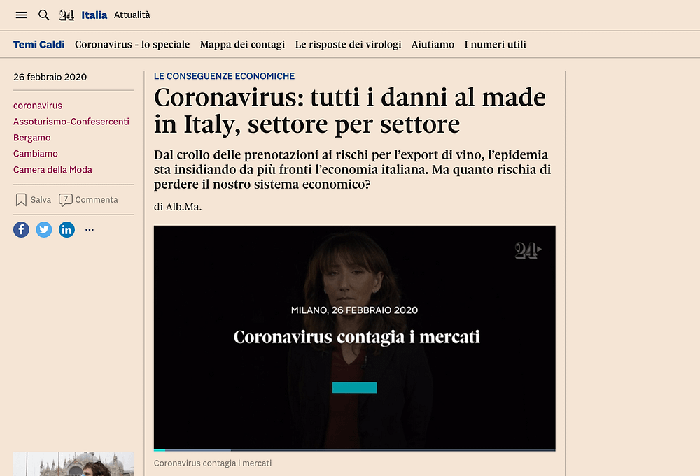 Coronavirus tutti i danni al made in Italy